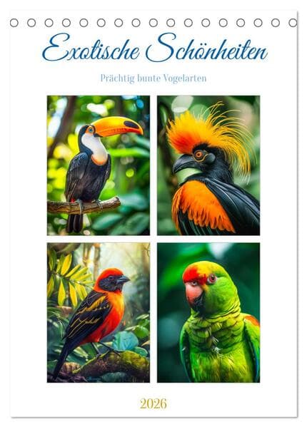 Exotische Schönheiten - prächtig bunte Vögel (Tischkalender 2026 DIN A5 hoch), CALVENDO Monatskalend