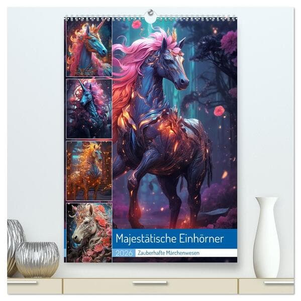 Majestätische Einhörner (hochwertiger Premium Wandkalender 2026 DIN A2 hoch), Kunstdruck in Hochglan