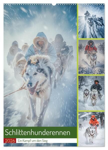Schlittenhunderennen (Wandkalender 2026 DIN A2 hoch), CALVENDO Monatskalender