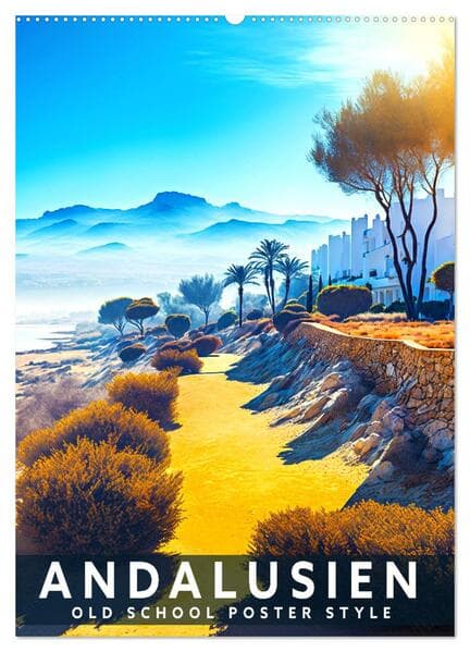 Andalusien - Old School Poster Style (Wandkalender 2026 DIN A2 hoch), CALVENDO Monatskalender