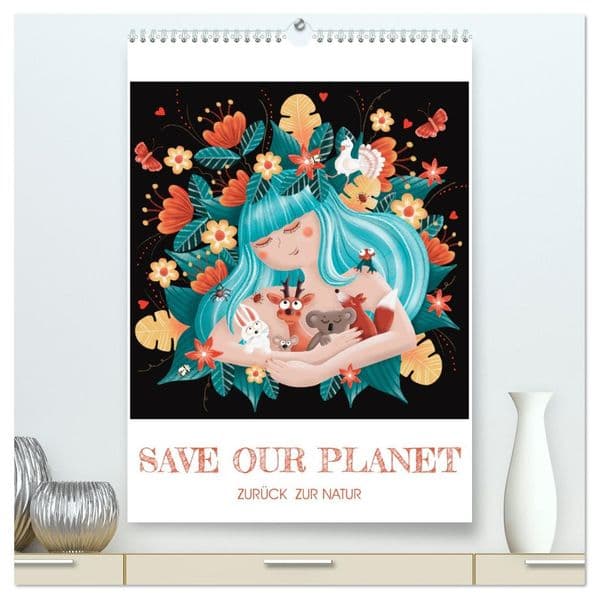 SAVE OUR PLANET - Zurück zur Natur (hochwertiger Premium Wandkalender 2026 DIN A2 hoch), Kunstdruck in Hochglanz: Liebevoll gezeichnete Natur- und Tierillustrationen für Liebhaber unseres Planeten Erde