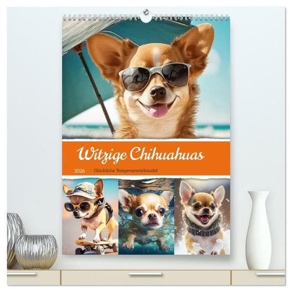 Witzige Chihuahuas. Glückliche Temperamentbündel (hochwertiger Premium Wandkalender 2026 DIN A2 hoch