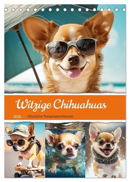 Witzige Chihuahuas. Glückliche Temperamentbündel (Tischkalender 2026 DIN A5 hoch), CALVENDO Monatska