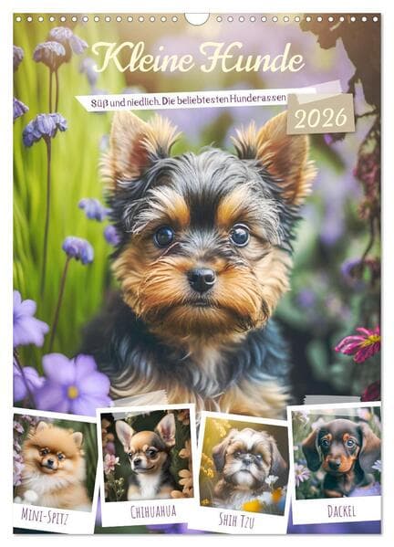 Kleine Hunde. Süß und niedlich. Die beliebtesten Hunderassen (Wandkalender 2026 DIN A3 hoch), CALVEN