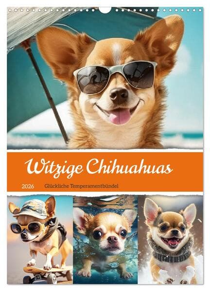 Witzige Chihuahuas. Glückliche Temperamentbündel (Wandkalender 2026 DIN A3 hoch), CALVENDO Monatskal