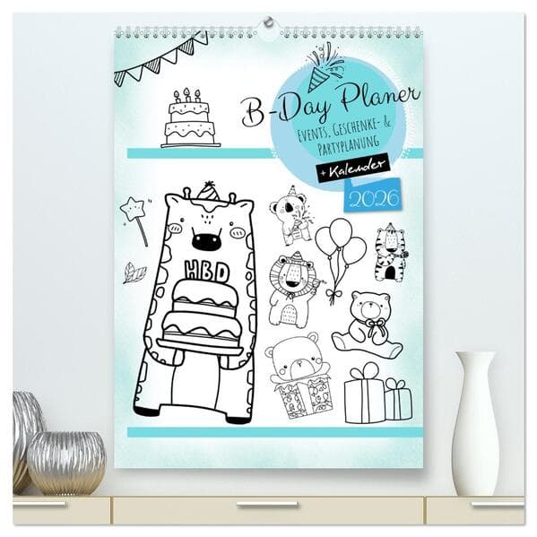 Geburtstagsplaner Doodle Tiere - Für Termine, Geschenke, Eventdetails & mehr (hochwertiger Premium Wandkalender 2026 DIN A2 hoch), Kunstdruck in Hochglanz