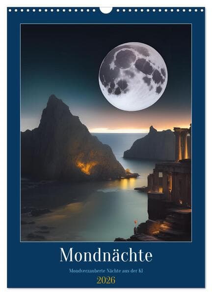Mondnächte- Mondverzauberte Nächte aus der KI (Wandkalender 2026 DIN A3 hoch), CALVENDO Monatskalend