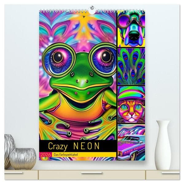 Crazy Neon - Das Farbspektakel (hochwertiger Premium Wandkalender 2026 DIN A2 hoch), Kunstdruck in H