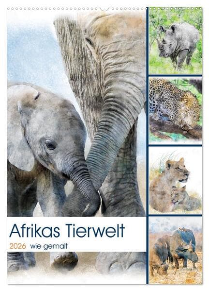 Afrikas Tierwelt - wie gemalt (Wandkalender 2026 DIN A2 hoch), CALVENDO Monatskalender