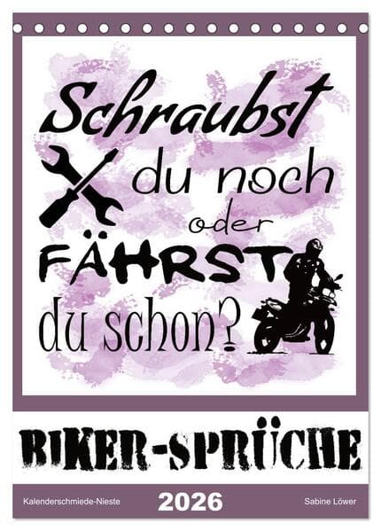 Biker-Sprüche (Tischkalender 2026 DIN A5 hoch), CALVENDO Monatskalender