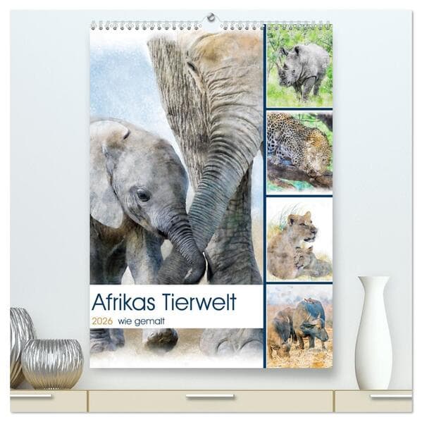 Afrikas Tierwelt - wie gemalt (hochwertiger Premium Wandkalender 2026 DIN A2 hoch), Kunstdruck in Ho