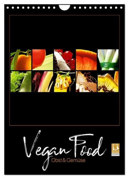 Vegan Food Kalender - Obst und Gemüse auf Schwarz (Wandkalender 2026 DIN A4 hoch), CALVENDO Monatska