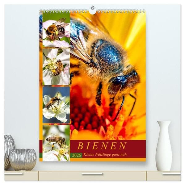 BIENEN - Kleine Nützlinge ganz nah (hochwertiger Premium Wandkalender 2026 DIN A2 hoch), Kunstdruck