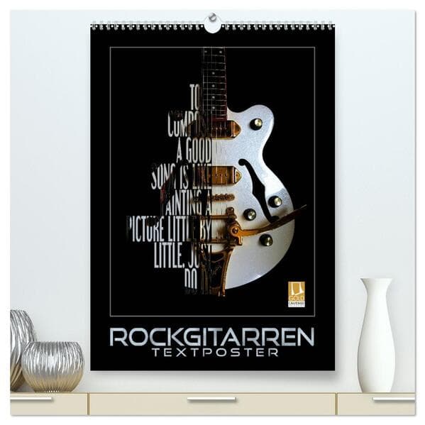 Rockgitarren Textposter (hochwertiger Premium Wandkalender 2026 DIN A2 hoch), Kunstdruck in Hochglanz