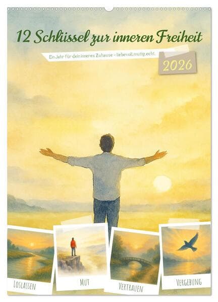 12 Schlüssel zur inneren Freiheit - Ein Jahr für dein inneres Zuhause - liebevoll, mutig, echt. (Wandkalender 2026 DIN A2 hoch), CALVENDO Monatskalender
