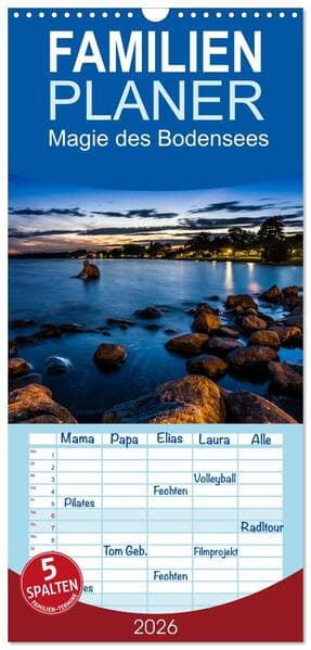 Familienplaner 2026 - Magie des Bodensees mit 5 Spalten (Wandkalender, 21 x 45 cm) CALVENDO