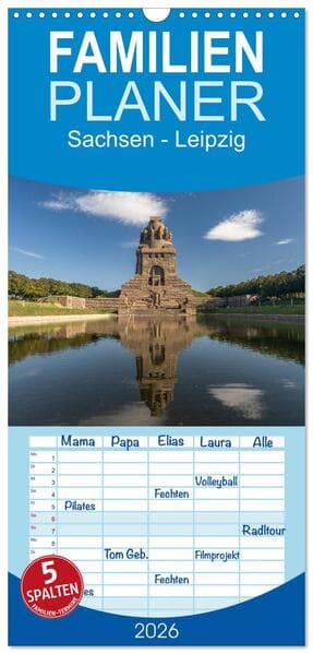 Familienplaner 2026 - Sachsen - Leipzig mit 5 Spalten (Wandkalender, 21 x 45 cm) CALVENDO