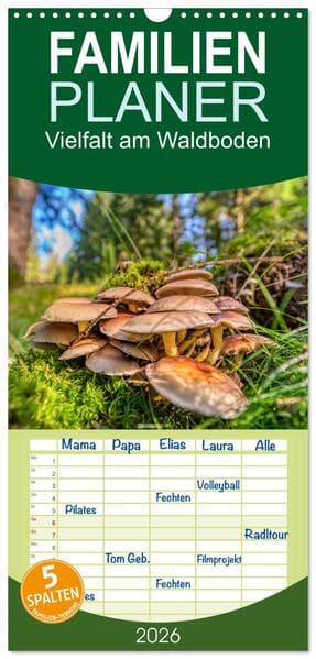 Familienplaner 2026 - Vielfalt am Waldboden mit 5 Spalten (Wandkalender, 21 x 45 cm) CALVENDO
