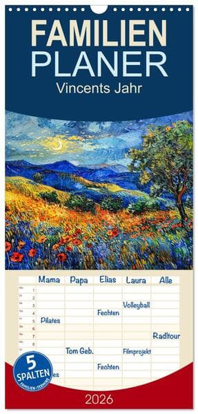 Familienplaner 2026 - Vincents Jahr mit 5 Spalten (Wandkalender, 21 x 45 cm) CALVENDO