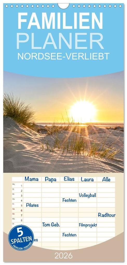 Familienplaner 2026 - NORDSEE-VERLIEBT mit 5 Spalten (Wandkalender, 21 x 45 cm) CALVENDO