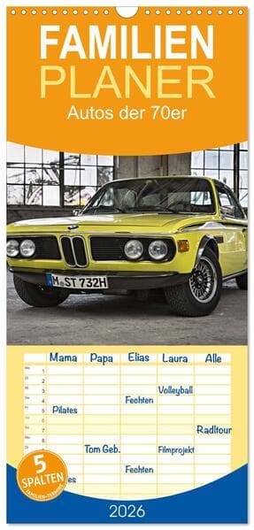 Familienplaner 2026 - Autos der 70er mit 5 Spalten (Wandkalender, 21 x 45 cm) CALVENDO