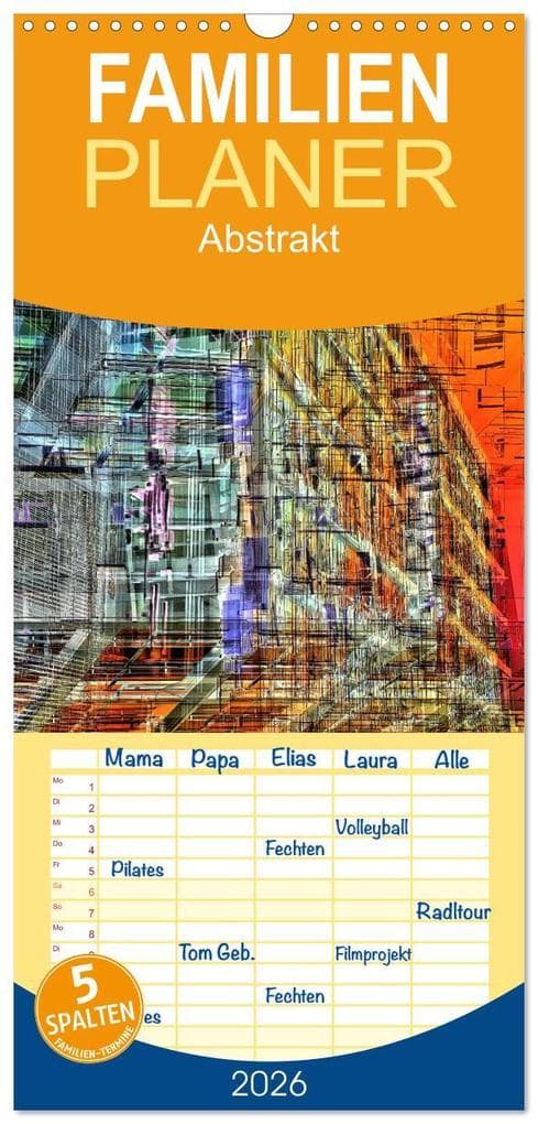 Familienplaner 2026 - Abstrakt mit 5 Spalten (Wandkalender, 21 x 45 cm) CALVENDO