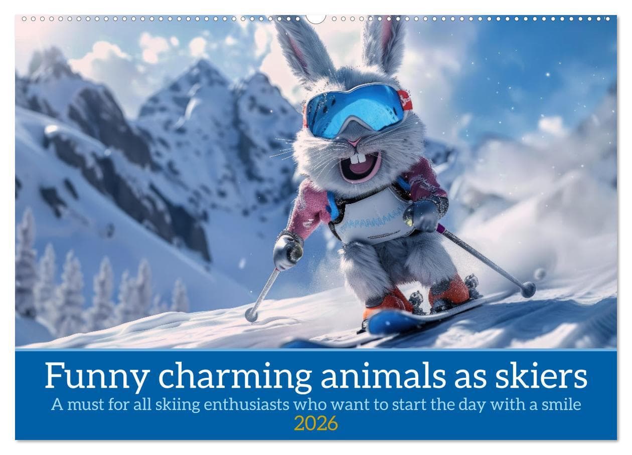 Funny charming animals as skiers (Wall Calendar 2026 DIN A2 landscape), CALVENDO 12 Month Wall Calendar