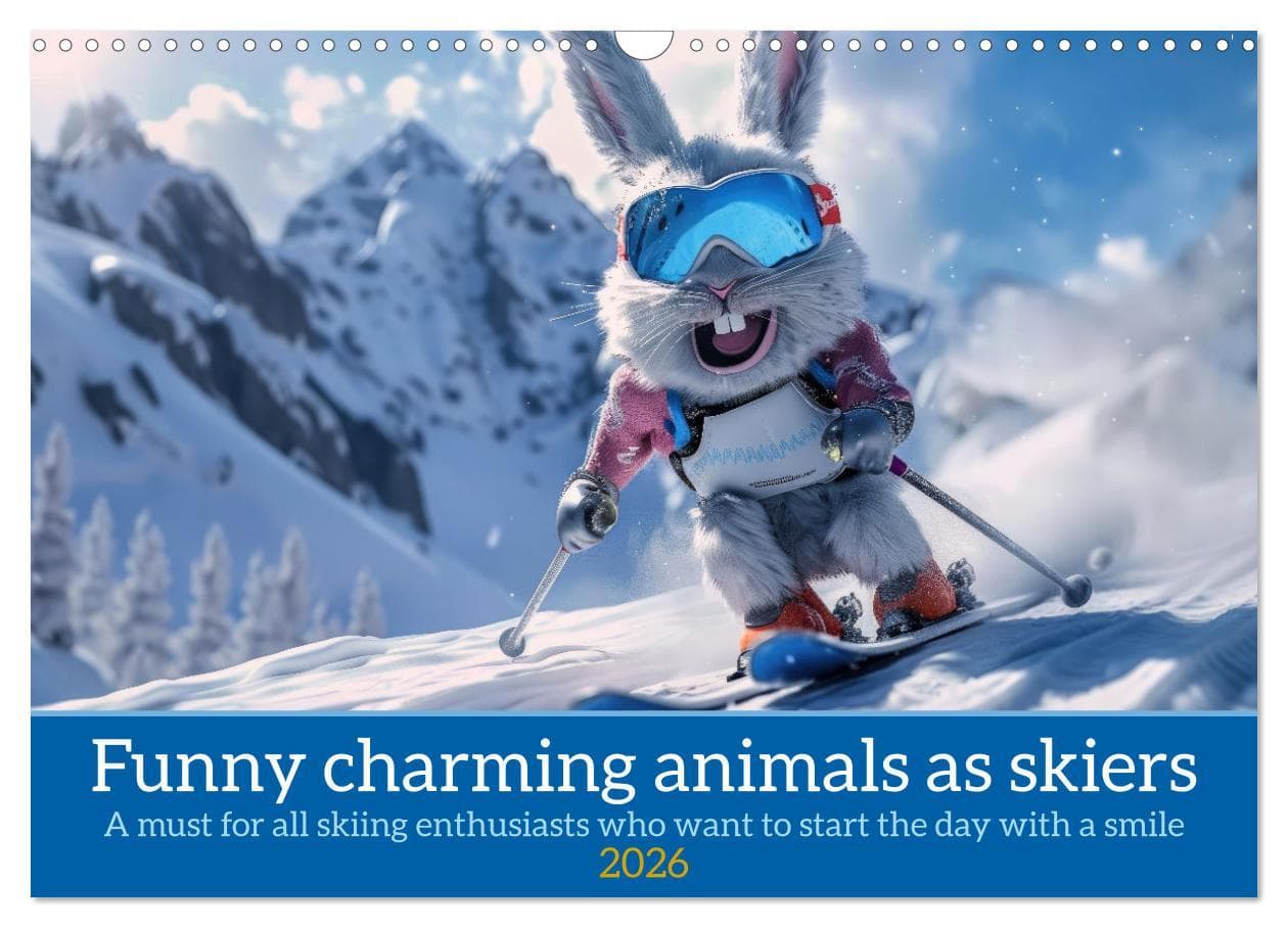 Funny charming animals as skiers (Wall Calendar 2026 DIN A3 landscape), CALVENDO 12 Month Wall Calendar