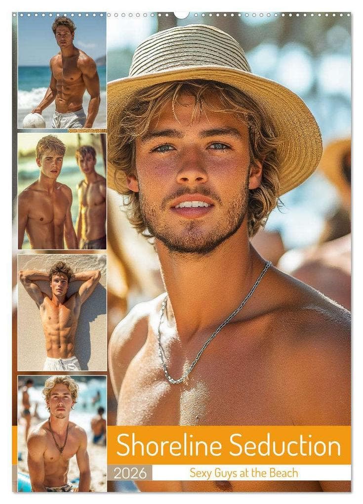Shoreline Seduction - Sexy Guys at the Beach (Wall Calendar 2026 DIN A2 portrait), CALVENDO 12 Month Wall Calendar