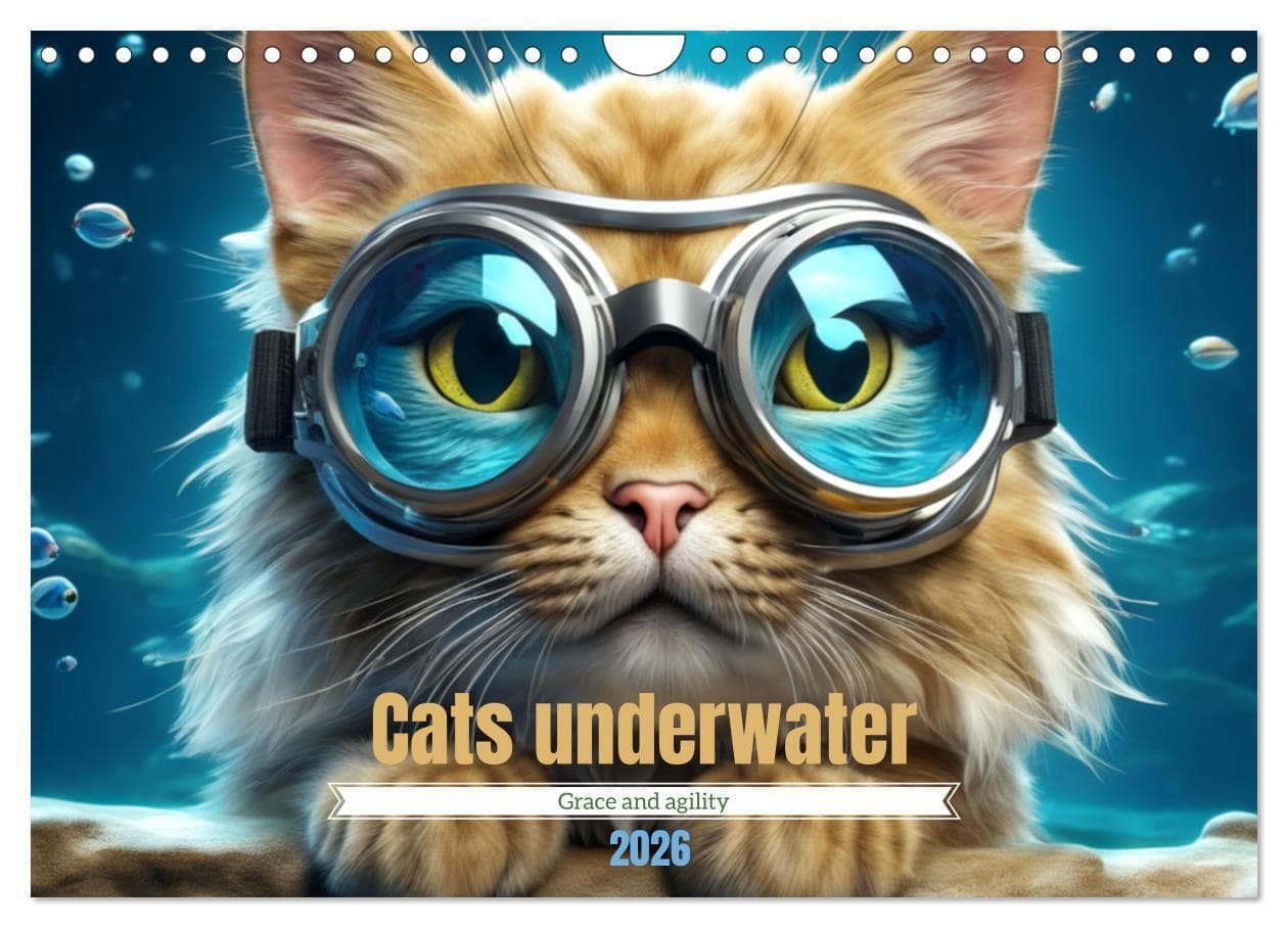 Cats underwater (Wall Calendar 2026 DIN A4 landscape), CALVENDO 12 Month Wall Calendar