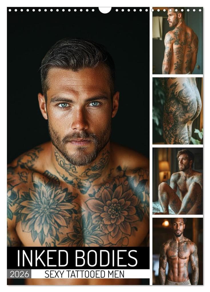 Inked Bodies - Sexy Tattooed Men (Wall Calendar 2026 DIN A3 portrait), CALVENDO 12 Month Wall Calendar