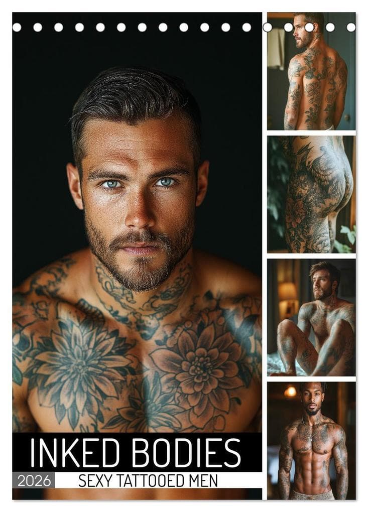Inked Bodies - Sexy Tattooed Men (Desk Calendar 2026 DIN A5 portrait), CALVENDO 12 Month DeskCalendar