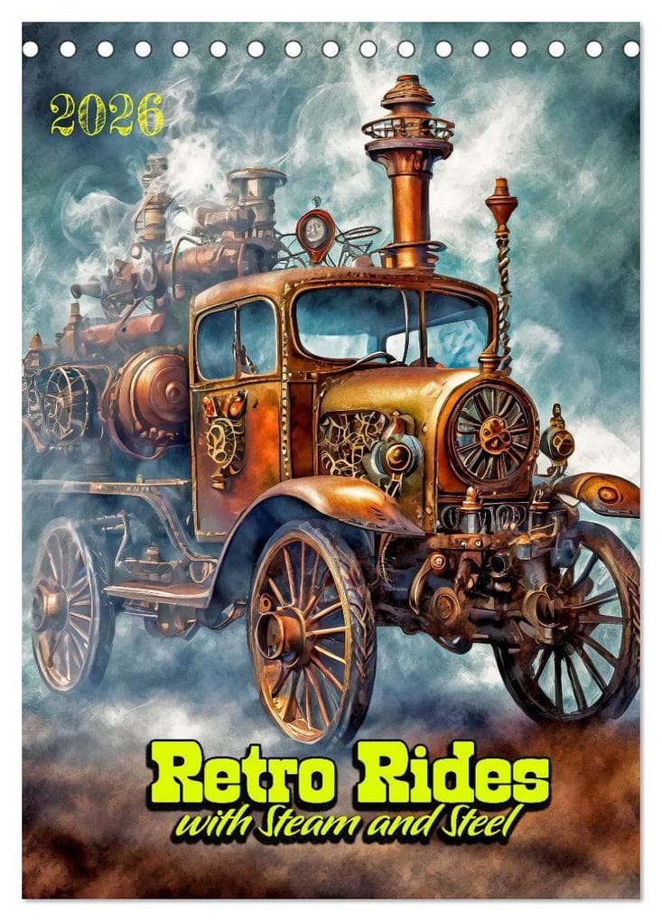 Retro Rides with Steam and Steel (Desk Calendar 2026 DIN A5 portrait), CALVENDO 12 Month DeskCalendar