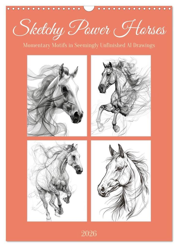 Sketchy Power Horses (Wall Calendar 2026 DIN A3 portrait), CALVENDO 12 Month Wall Calendar