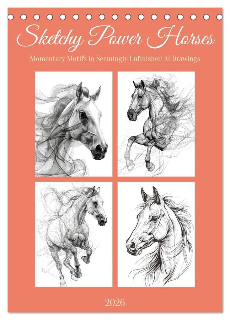 Sketchy Power Horses (Desk Calendar 2026 DIN A5 portrait), CALVENDO 12 Month DeskCalendar