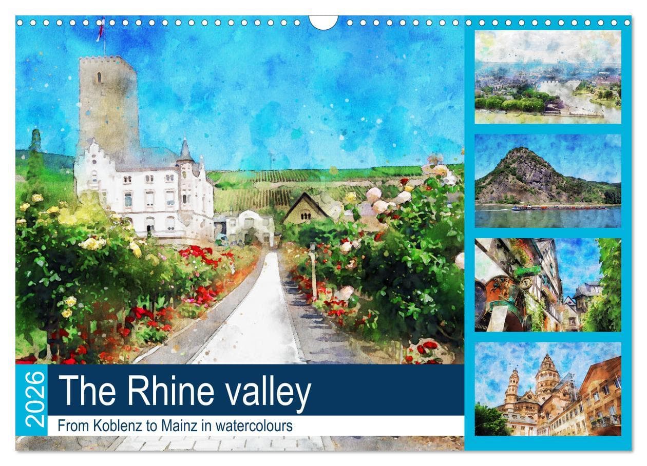 The Rhine valley - From Koblenz to Mainz in watercolours (Wall Calendar 2026 DIN A3 landscape), CALVENDO 12 Month Wall Calendar