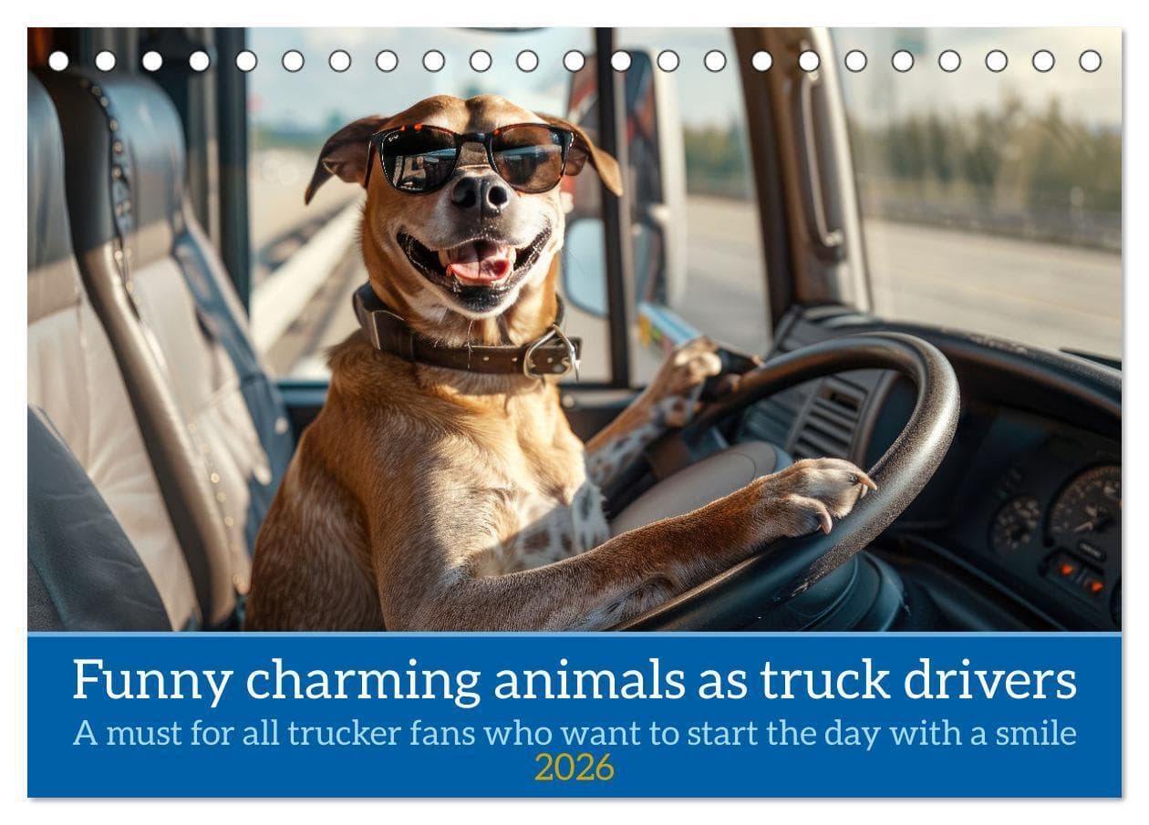 Funny charming animals as truck drivers (Desk Calendar 2026 DIN A5 landscape), CALVENDO 12 Month DeskCalendar