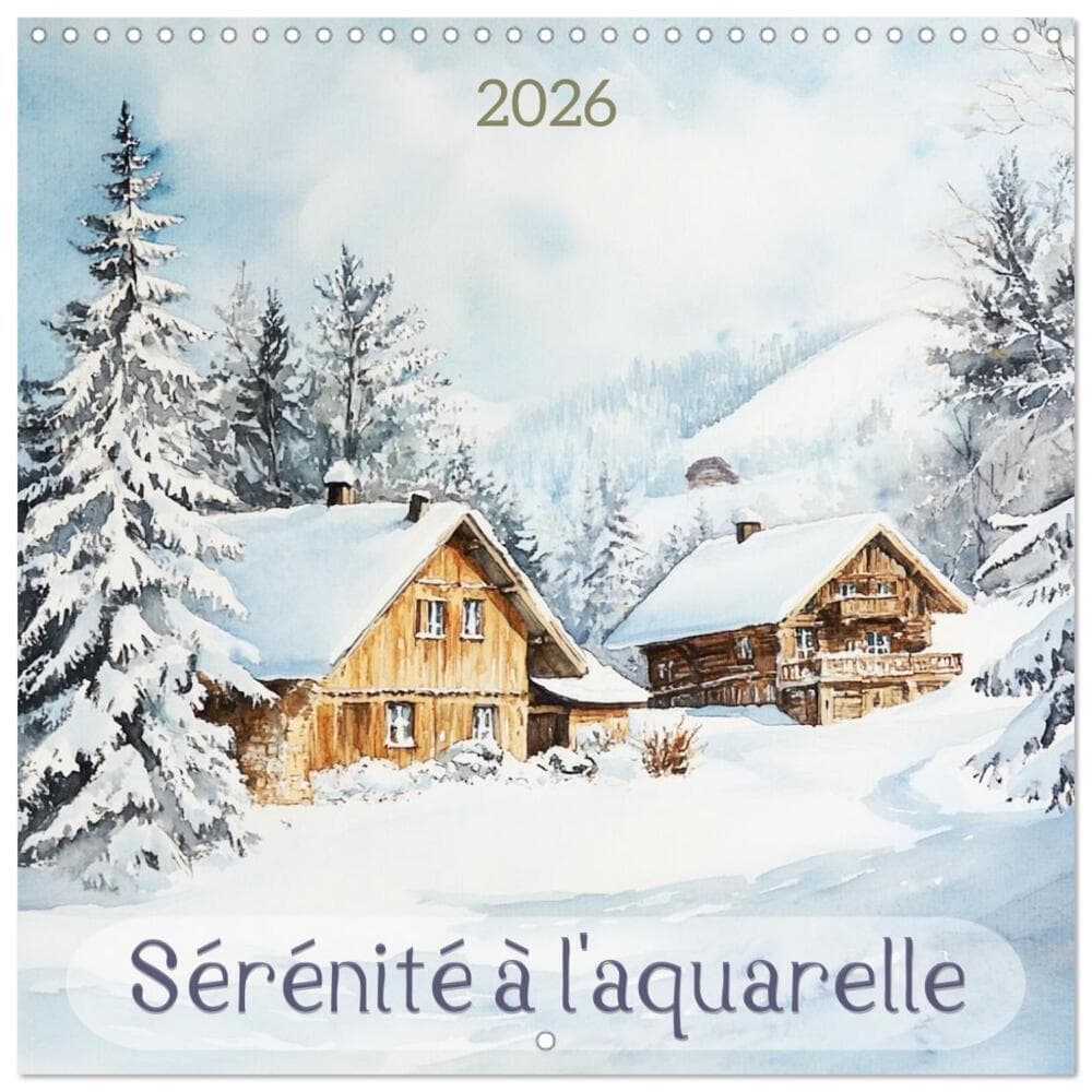 Sérénité à l'aquarelle (Calendrier mural carré 2026 30x30 cm) Calendrier double avec une page pour v