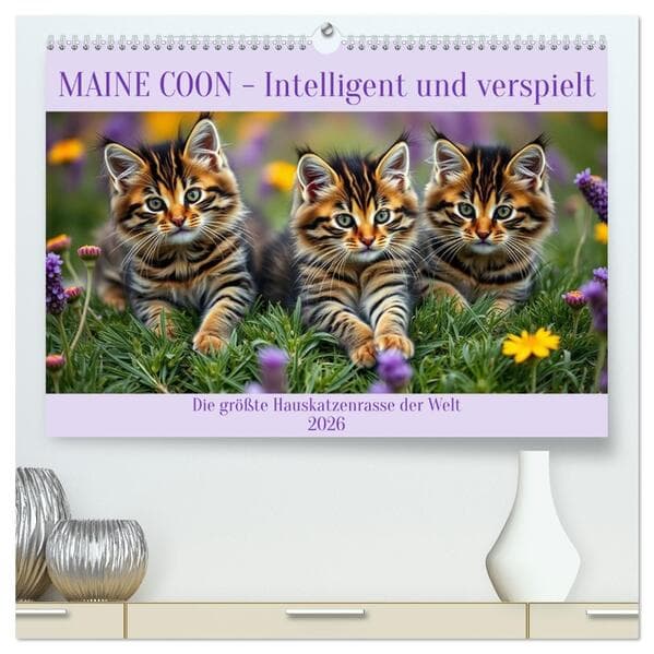 Maine Coon - Intelligent und verspielt (hochwertiger Premium Wandkalender 2026 DIN A2 quer), Kunstdruck in Hochglanz