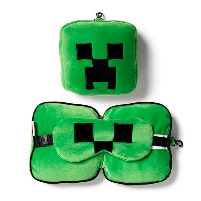 Relaxeazzz Plüsch Minecraft Creeper Reisekissen & Schlafmaske