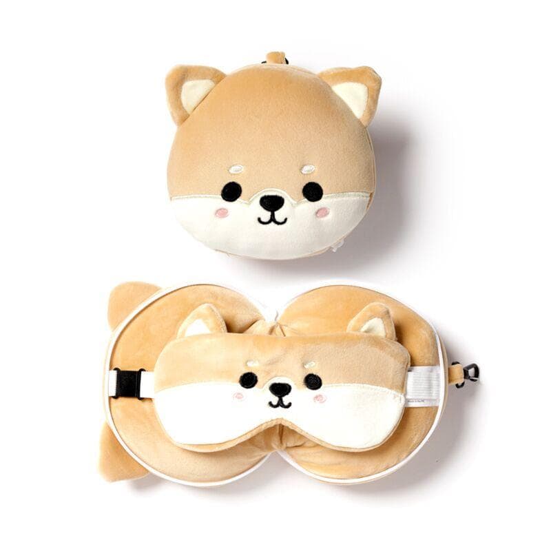 Relaxeazzz Plüsch Shiba Inu Hund Reisekissen & Schlafmaske