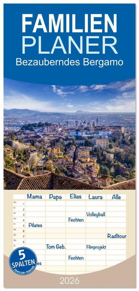 Familienplaner 2026 - Bezauberndes Bergamo mit 5 Spalten (Wandkalender, 21 x 45 cm) CALVENDO: Historie in Norditalien
