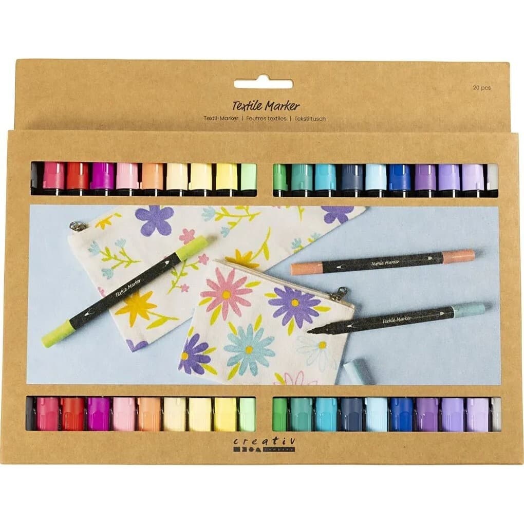Creativ Company Textil-Marker, Zusätzliche Farben, Strichstärke 2,3+3,6 mm, 20er Set