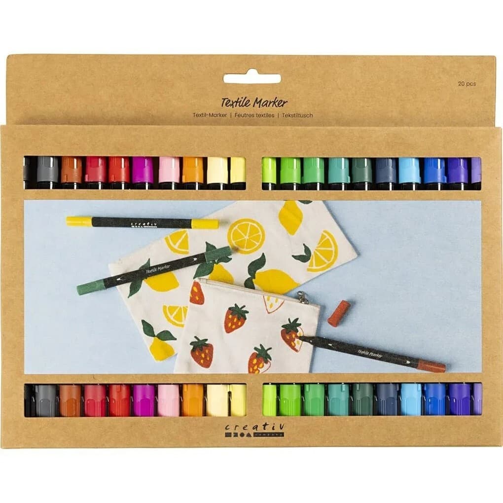 Creativ Company Textil-Marker, Standard-Farben, Strichstärke 2,3+3,6 mm, 20er Set