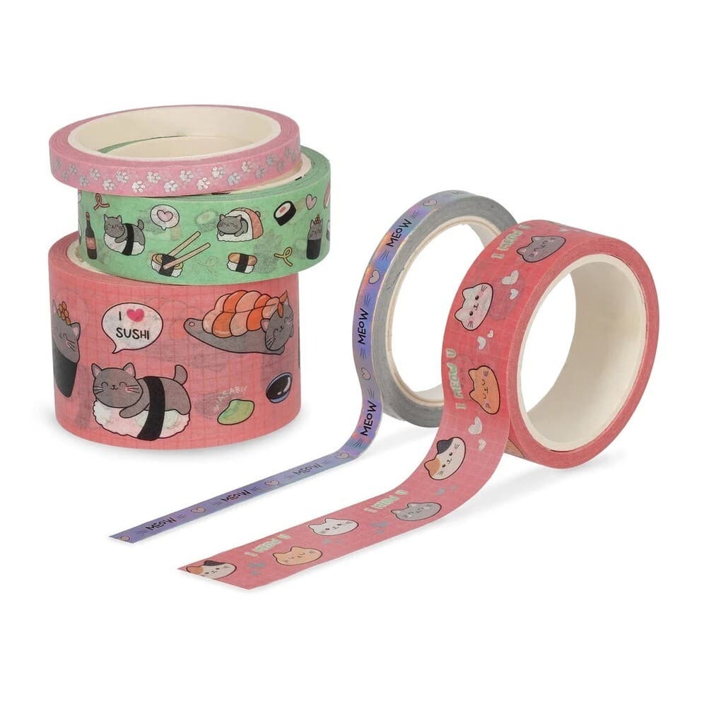 Legami 5 Papier-Klebebänder im Set - Tape by Tape - Cute Kitty