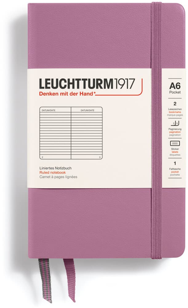 Notizbuch Pocket (A6), Hardcover, 187 nummerierte Seiten, Dusty Rose, Liniert