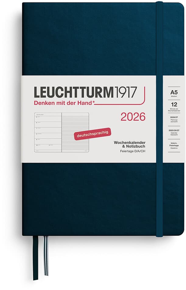 Wochenkalender und Notizbuch Medium (A5) 2026, Deep Sea, Deutsch