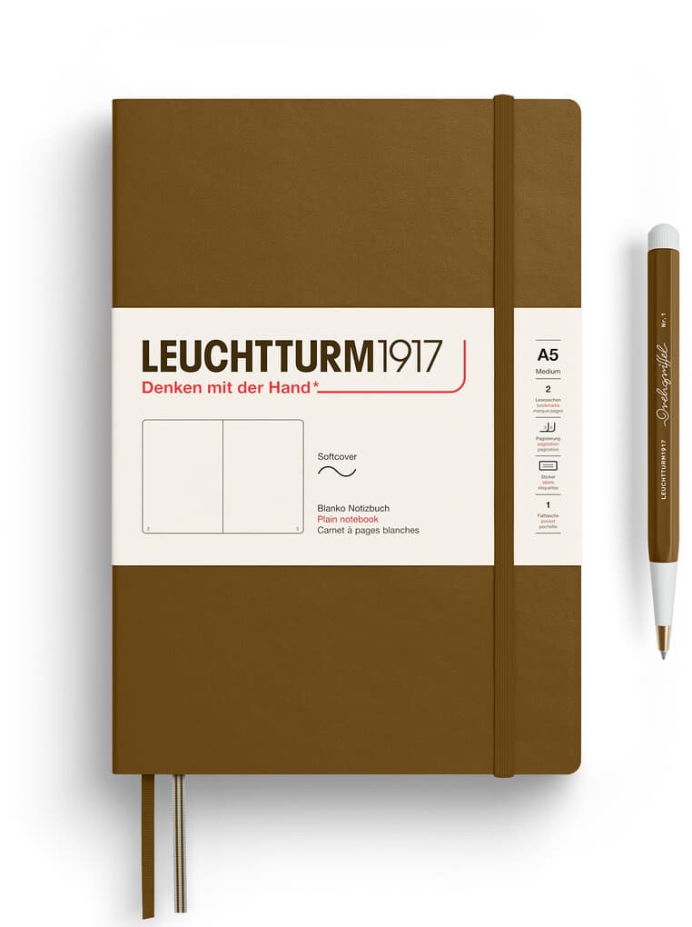 Notizbuch Medium (A5), Softcover, 123 nummerierte Seiten, Spice Brown, blanko