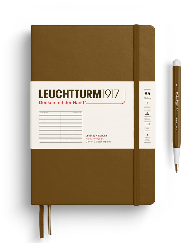 Notizbuch Medium (A5), Hardcover, 251 nummerierte Seiten, Spice Brown, liniert
