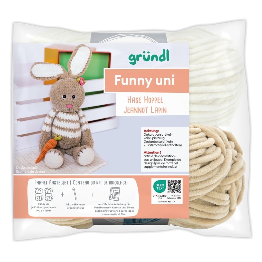 gründl Funny uni SB-Pack Hase Hoppel, Chenillegarn, Häkelset